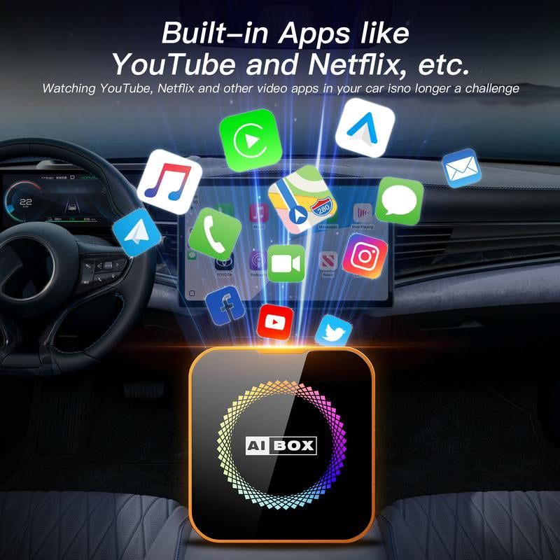 【Newyear2026】Picks with Carplay Aimoon Orange Ai Cube Pro Max Wireless Carplay Adapter for Iphone & Android Auto Ai Box with Netflix Youtube Supports TF Card Dongle Plug and Play Easy Setup Carplay Video Entertainment for Ios 10+ and Cars after 2015 Car