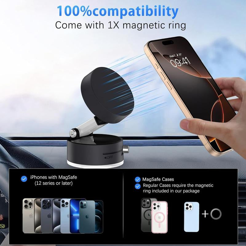 Vacuum Magnetic Suction Phone Holder, 2025 New Magnetic Suction Phone Mount, Foldable Portable Double-Sided Vacuum Magnetic Adsorption Adjustable Mobile Phone Holder for All Phones