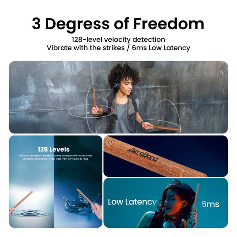 Aeroband Pocketdrum2Max Electric Air Drum Sticks, Pedals, Bluetooth, USB MIDI Function, Electronic Drum Set for Adults, Kids, Professionals, Gift Percussion Instrument