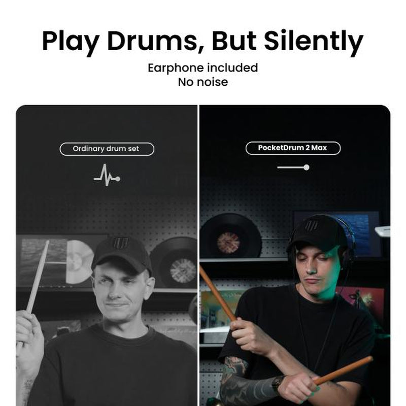 Aeroband Pocketdrum2Max Electric Air Drum Sticks, Pedals, Bluetooth, USB MIDI Function, Electronic Drum Set for Adults, Kids, Professionals, Gift Percussion Instrument