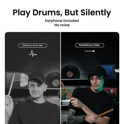 Aeroband Pocketdrum2Max Electric Air Drum Sticks, Pedals, Bluetooth, USB MIDI Function, Electronic Drum Set for Adults, Kids, Professionals, Gift Percussion Instrument